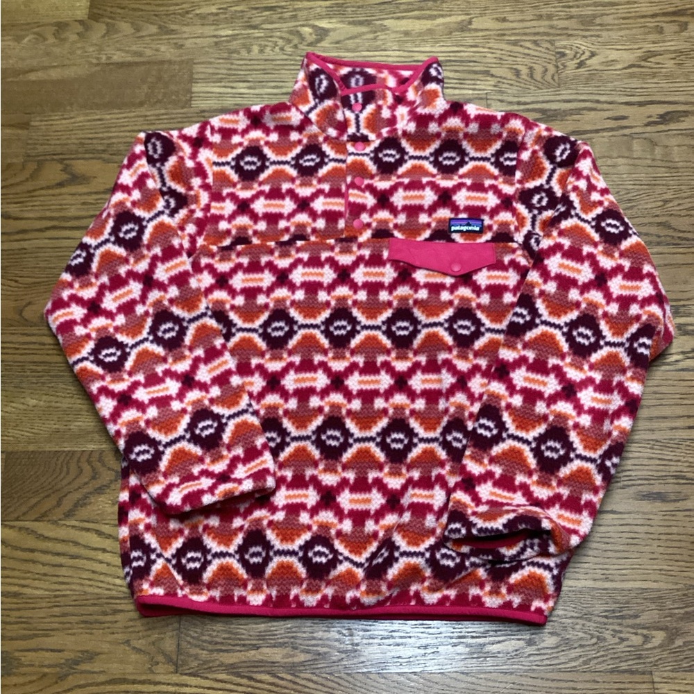 Patagonia Synchilla quarter snap pullover Pink and orange Aztec Print Size Small - Picture 3 of 8